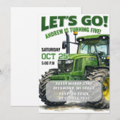Invitation d'anniversaire pour garçon avec tracteu (Devant / Derrière)