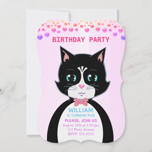 Invitation d'anniversaire pour garçon avec un chat (Devant)