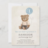 Invitation d'anniversaire pour garçon avec un ours (Devant)