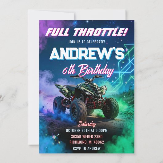 Invitation d'anniversaire pour garçon avec véhicul (Devant)