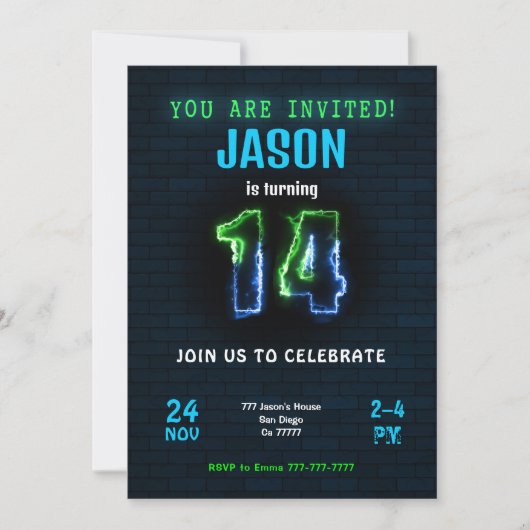 Invitation d'anniversaire pour garçon de 14 ans (Devant)