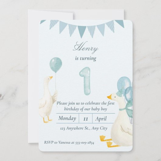 Invitation d'anniversaire pour garçon de 1 an avec (Devant)