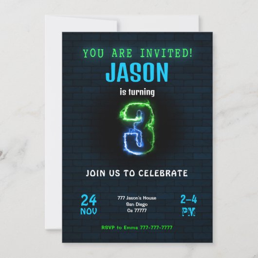 Invitation d'anniversaire pour garçon de 3 ans (Devant)