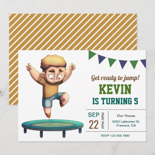 Invitation d'anniversaire pour garçon sautant sur (Devant / Derrière)