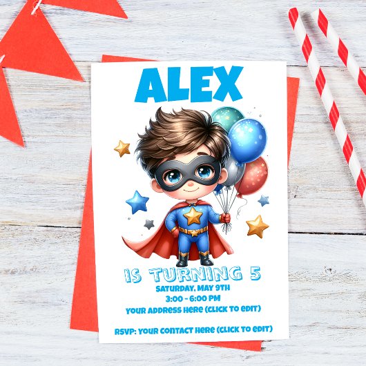 Invitation d'anniversaire pour garçon super-héros 