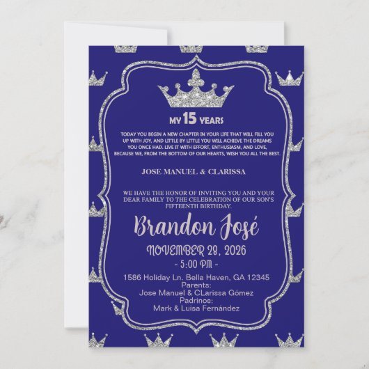 Invitation d'anniversaire pour garçon Sweet 15, bl (Devant)