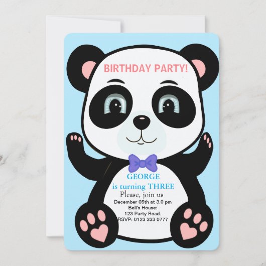 Invitation d'anniversaire pour garçons avec un our (Devant)