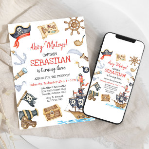 Invitation d'anniversaire pour garçons pirates Aho