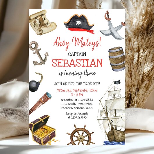 Invitation d'anniversaire pour garçons pirates Aho