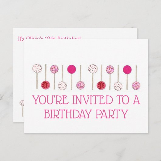 Invitation d'anniversaire pour gâteau en popsicle (Devant / Derrière)