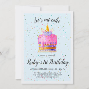 Invitation d'anniversaire pour gâteau licorne aqua