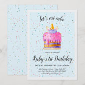 Invitation d'anniversaire pour gâteau licorne aqua (Devant / Derrière)