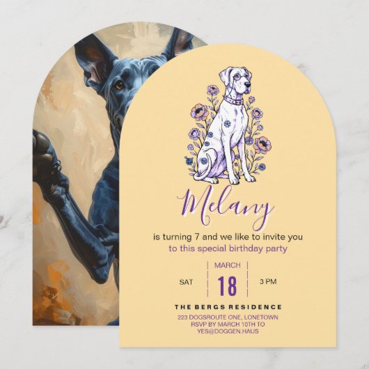 Invitation d'anniversaire pour Grand Danois (Devant / Derrière)