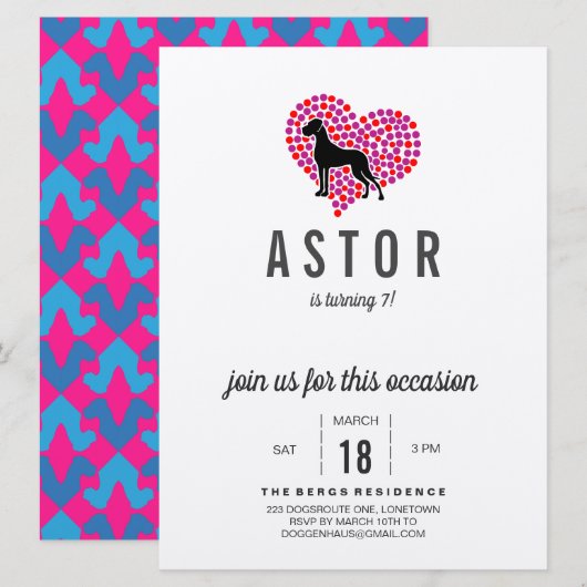 Invitation d'anniversaire pour Grand Danois (Devant / Derrière)