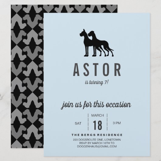 Invitation d'anniversaire pour Grand Danois (Devant / Derrière)