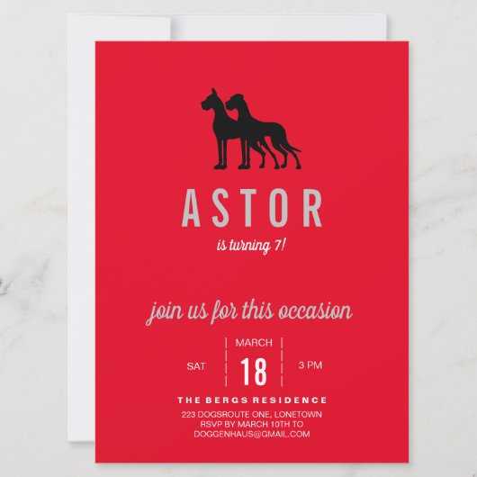Invitation d'anniversaire pour Grand Danois (Devant)