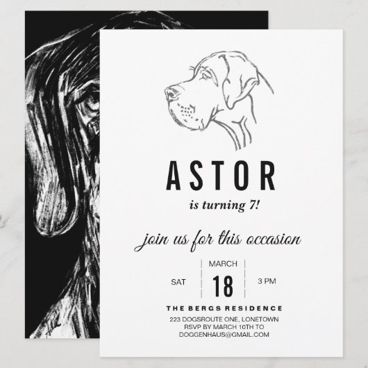 Invitation d'anniversaire pour Grand Danois (Devant / Derrière)