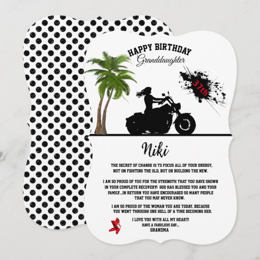 Invitation d'anniversaire pour grand-fille adulte (Devant / Derrière)