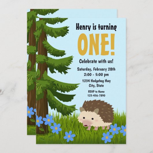 Invitation d'anniversaire pour hérisson (Devant / Derrière)