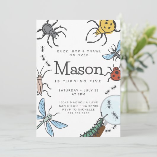 Invitation d'anniversaire pour insecte • Invitatio (Debout devant)
