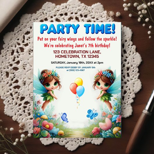 Invitation d'anniversaire pour jardin de fées ench