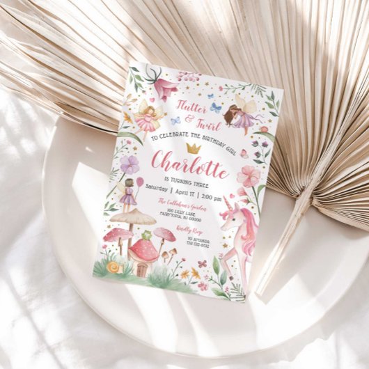 Invitation d'anniversaire pour jardin de fées ench