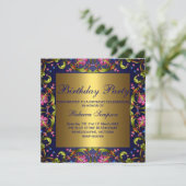 Invitation d'anniversaire pour jardin de fleurs bl (Debout devant)