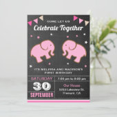 Invitation d'anniversaire pour jumelles éléphants (Debout devant)