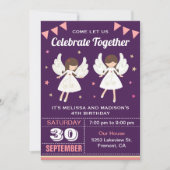 Invitation d'anniversaire pour jumelles fées migno (Devant)