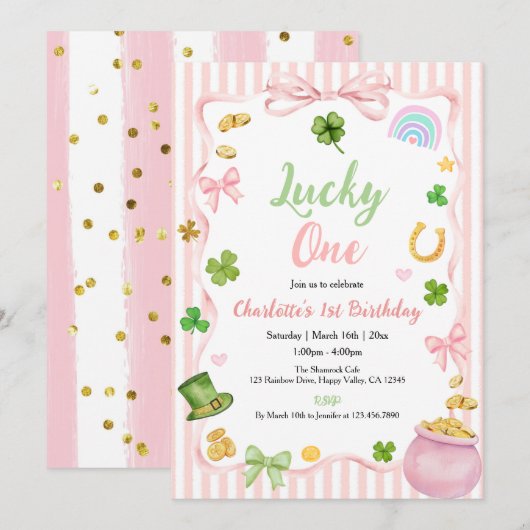 Invitation d'anniversaire pour la chanceuse fille (Devant / Derrière)