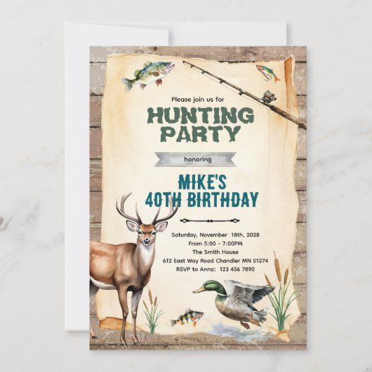 Invitation d'anniversaire pour la chasse et la pêc (Devant)