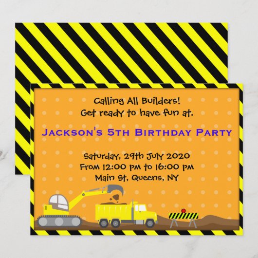 Invitation d'anniversaire pour la construction de (Devant / Derrière)