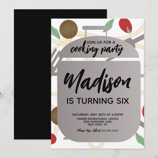 Invitation d'anniversaire pour la cuisson de pâtes (Devant / Derrière)
