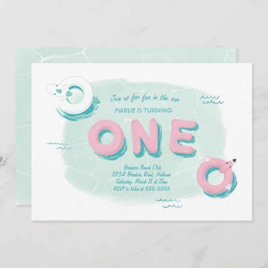 Invitation d'anniversaire pour la fête du Flamant  (Devant / Derrière)