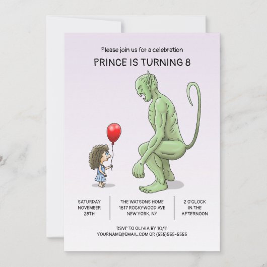 Invitation d'anniversaire pour la fille et le trol (Devant)