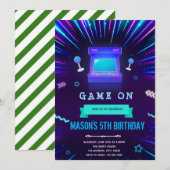 Invitation d'anniversaire pour l'arcade Glow (Devant / Derrière)
