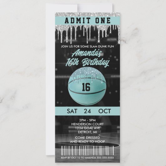 Invitation d'anniversaire pour le basket-ball fémi (Devant)