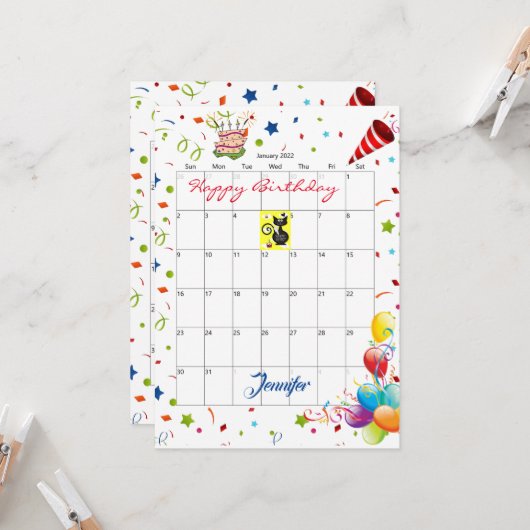 Invitation d'anniversaire pour le calendrier de ja (Devant/Arrière en situation)