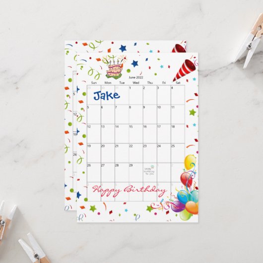 Invitation d'anniversaire pour le calendrier de ju (Devant/Arrière en situation)