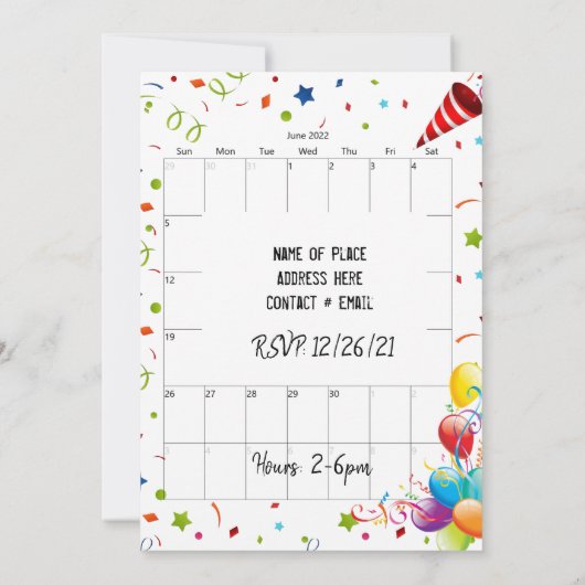 Invitation d'anniversaire pour le calendrier de ju (Dos)