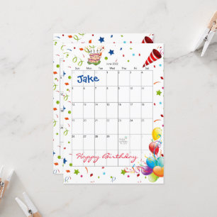 Invitation d'anniversaire pour le calendrier de ju