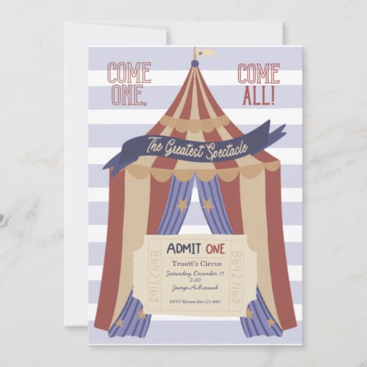 Invitation d'anniversaire pour le cirque Admit ONE (Devant)