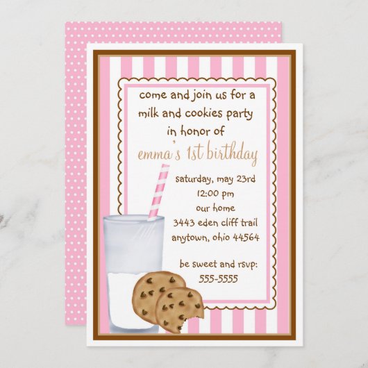 Invitation d'anniversaire pour le lait et les bisc (Devant / Derrière)