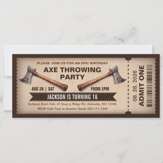 Invitation d'anniversaire pour le lancer de hache (Devant)