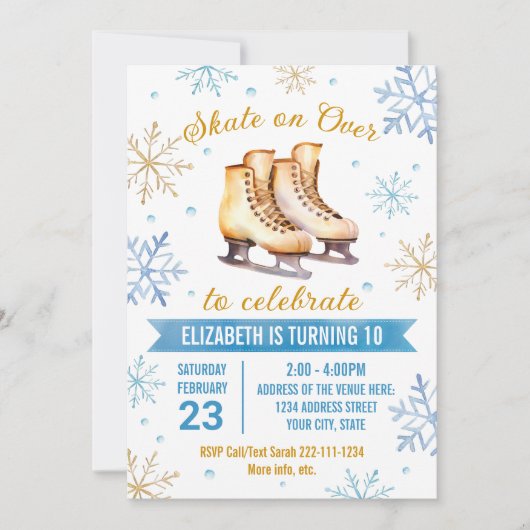 Invitation d'anniversaire pour le patinage sur gla (Devant)