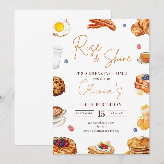 Invitation d'anniversaire pour le petit-déjeuner, (Devant / Derrière)