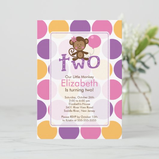 Invitation d'anniversaire pour le petit singe (Debout devant)