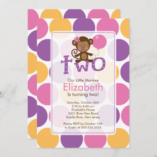 Invitation d'anniversaire pour le petit singe (Devant / Derrière)