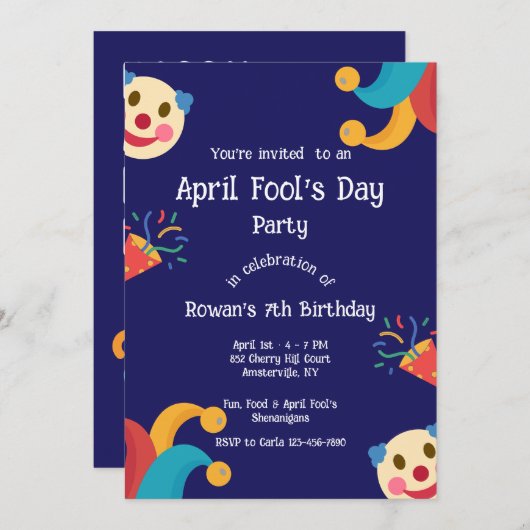 Invitation d'anniversaire pour le poisson d'avril (Devant / Derrière)