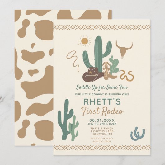 Invitation d'anniversaire pour le premier rodéo (Devant / Derrière)